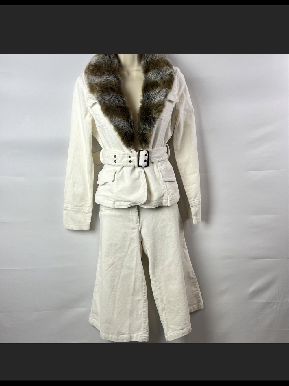 Miss Lili Corodouy Cream Wide-Leg Capri Set with Faux Fur Collar